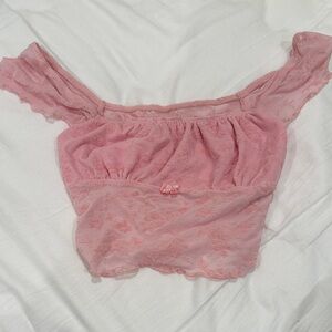 SHEIN Pink Lace Crop Top